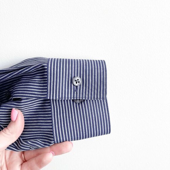 Calvin Klein Men's Slim Fit Non Iron Shirt Long Sleeve Pinstripes Blue Size 17 - Picture 3 of 8